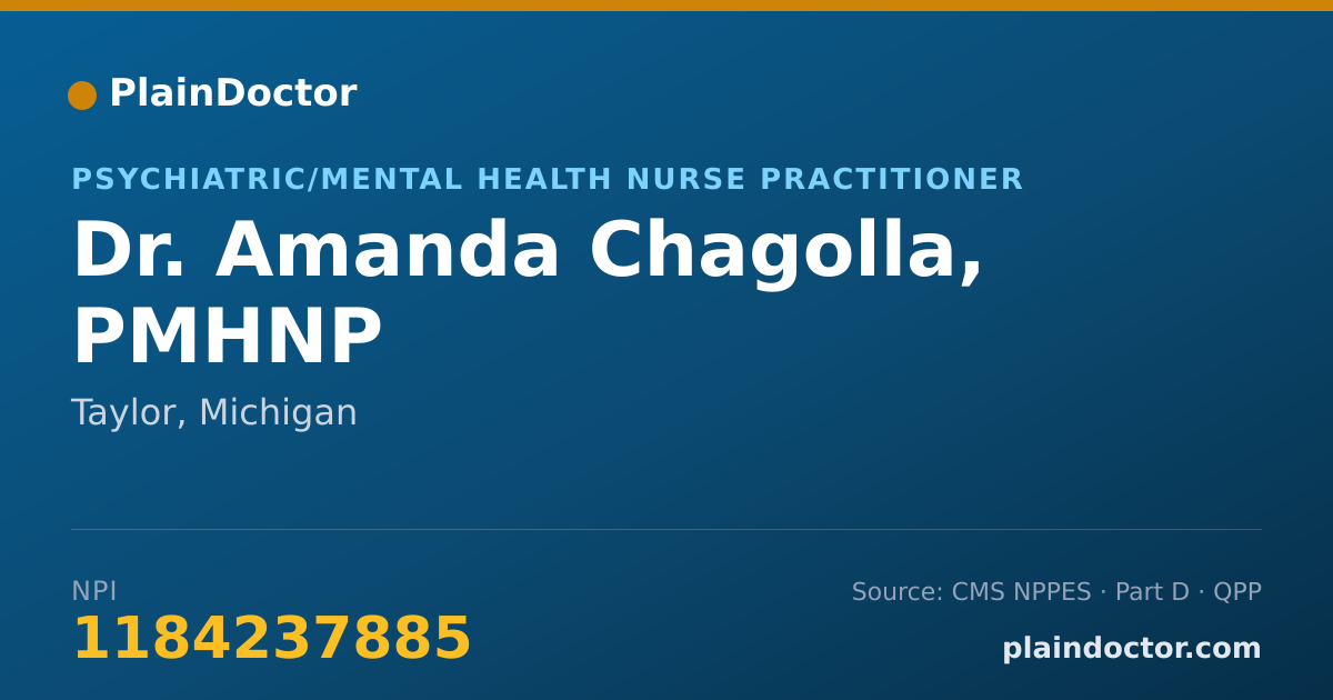 Shareable card for Amanda Chagolla, PMHNP - Psychiatric/Mental Health Nurse Practitioner, Taylor, MI