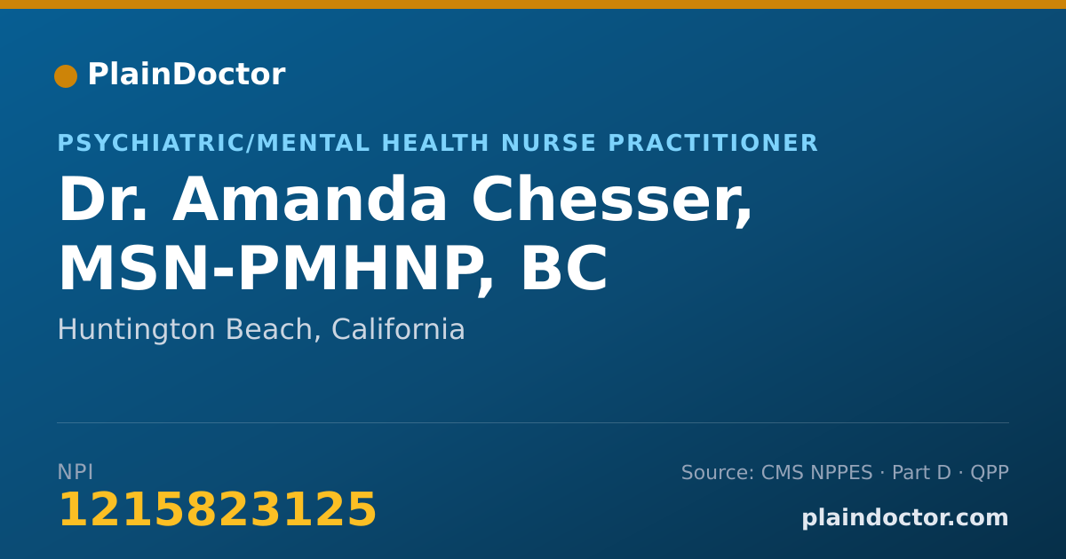 Shareable card for Amanda Chesser, MSN-PMHNP, BC - Psychiatric/Mental Health Nurse Practitioner, Huntington Beach, CA