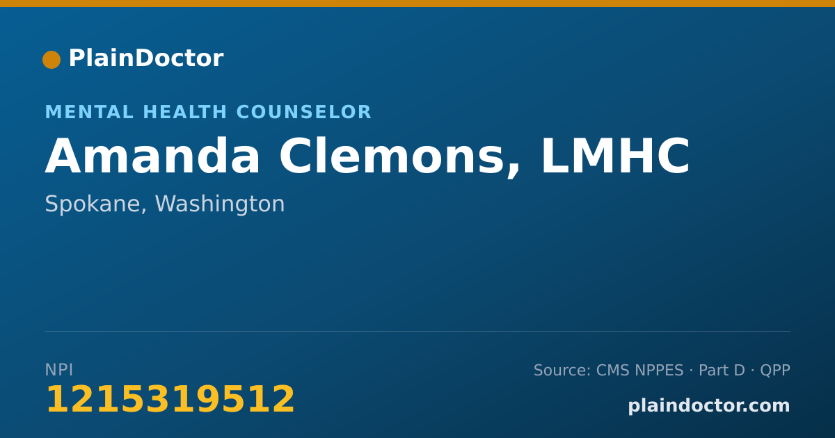 Shareable card for Amanda Clemons, LMHC - Mental Health Counselor, Spokane, WA