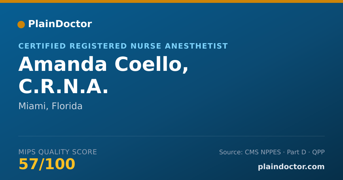 Shareable card for Amanda Coello, C.R.N.A. - Certified Registered Nurse Anesthetist, Miami, FL