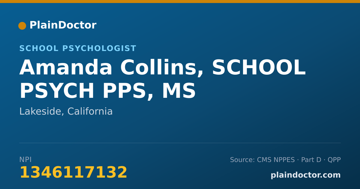 Shareable card for Amanda Collins, SCHOOL PSYCH PPS, MS - School Psychologist, Lakeside, CA