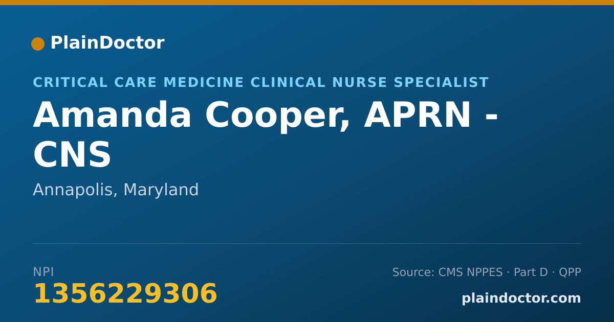 Shareable card for Amanda Cooper, APRN - CNS - Critical Care Medicine Clinical Nurse Specialist, Annapolis, MD