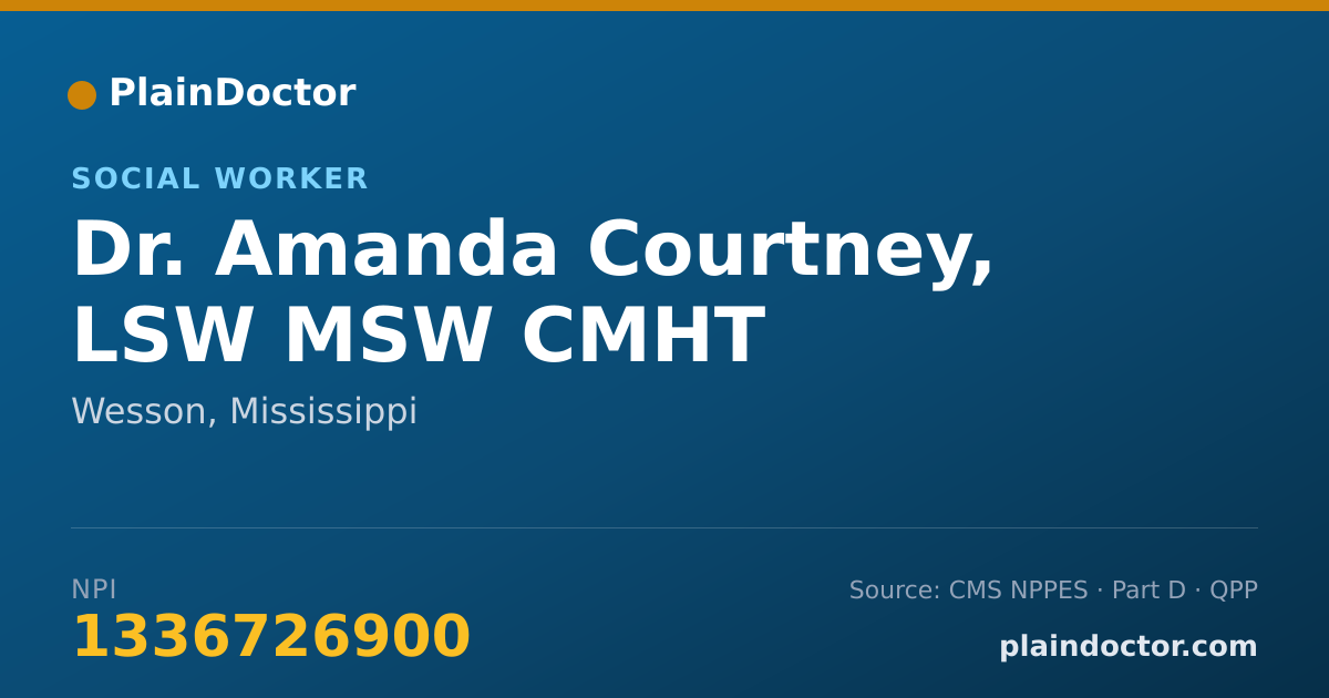 Shareable card for Amanda Courtney, LSW MSW CMHT - Social Worker, Wesson, MS
