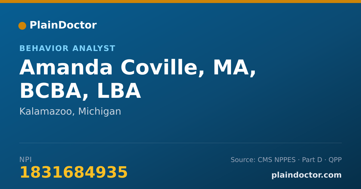 Shareable card for Amanda Coville, MA, BCBA, LBA - Behavior Analyst, Kalamazoo, MI