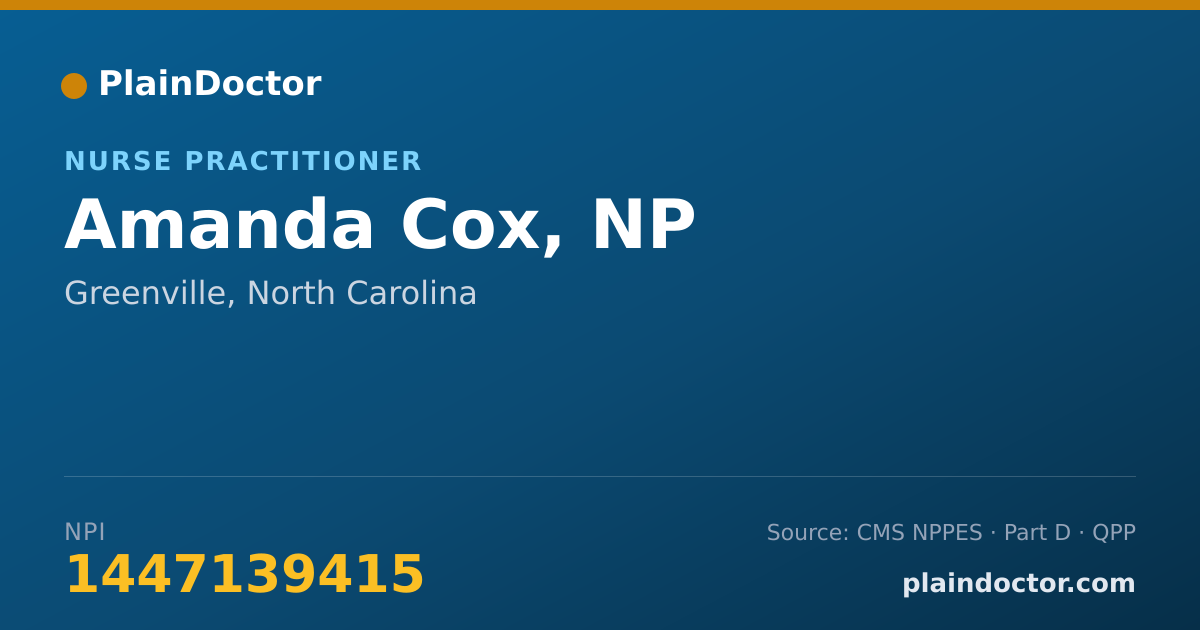Shareable card for Amanda Cox, NP - Nurse Practitioner, Greenville, NC