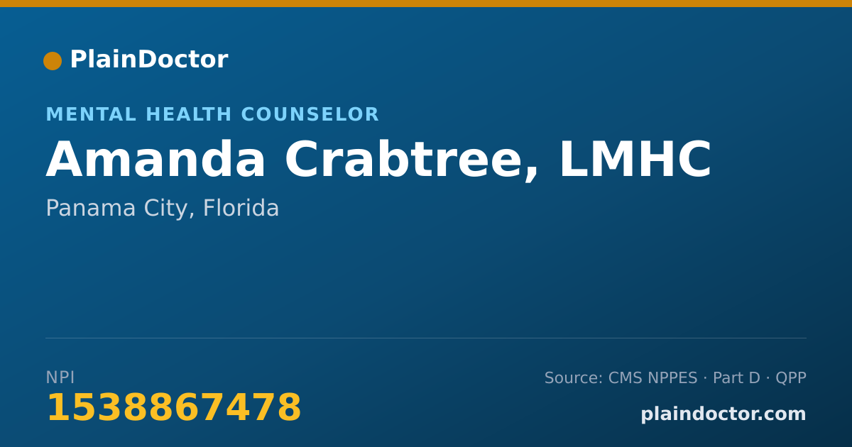 Shareable card for Amanda Crabtree, LMHC - Mental Health Counselor, Panama City, FL