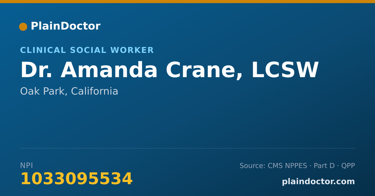 Shareable card for Amanda Crane, LCSW - Clinical Social Worker, Oak Park, CA