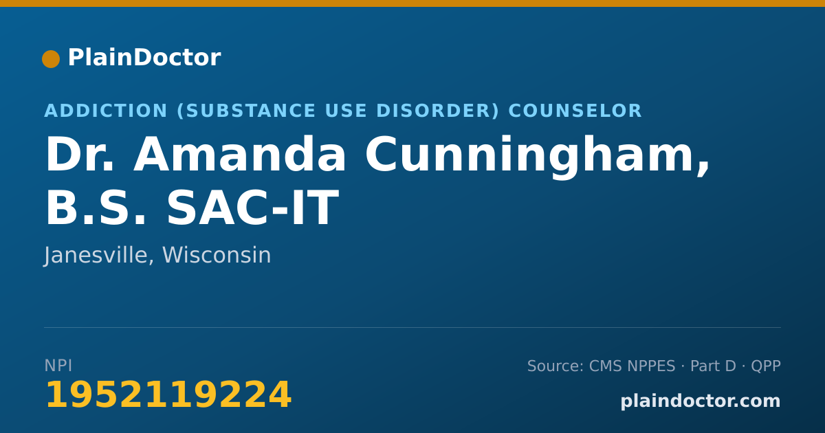 Shareable card for Amanda Cunningham, B.S. SAC-IT - Addiction (Substance Use Disorder) Counselor, Janesville, WI