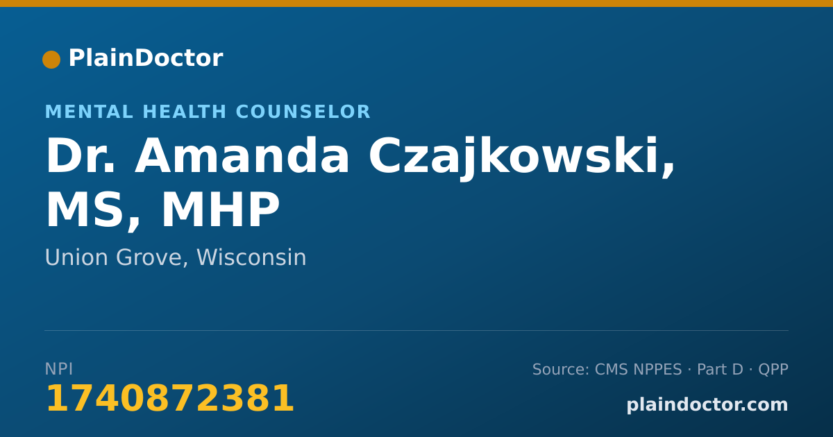 Shareable card for Amanda Czajkowski, MS, MHP - Mental Health Counselor, Union Grove, WI