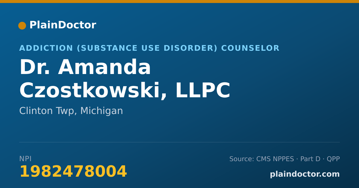 Shareable card for Amanda Czostkowski, LLPC - Addiction (Substance Use Disorder) Counselor, Clinton Twp, MI