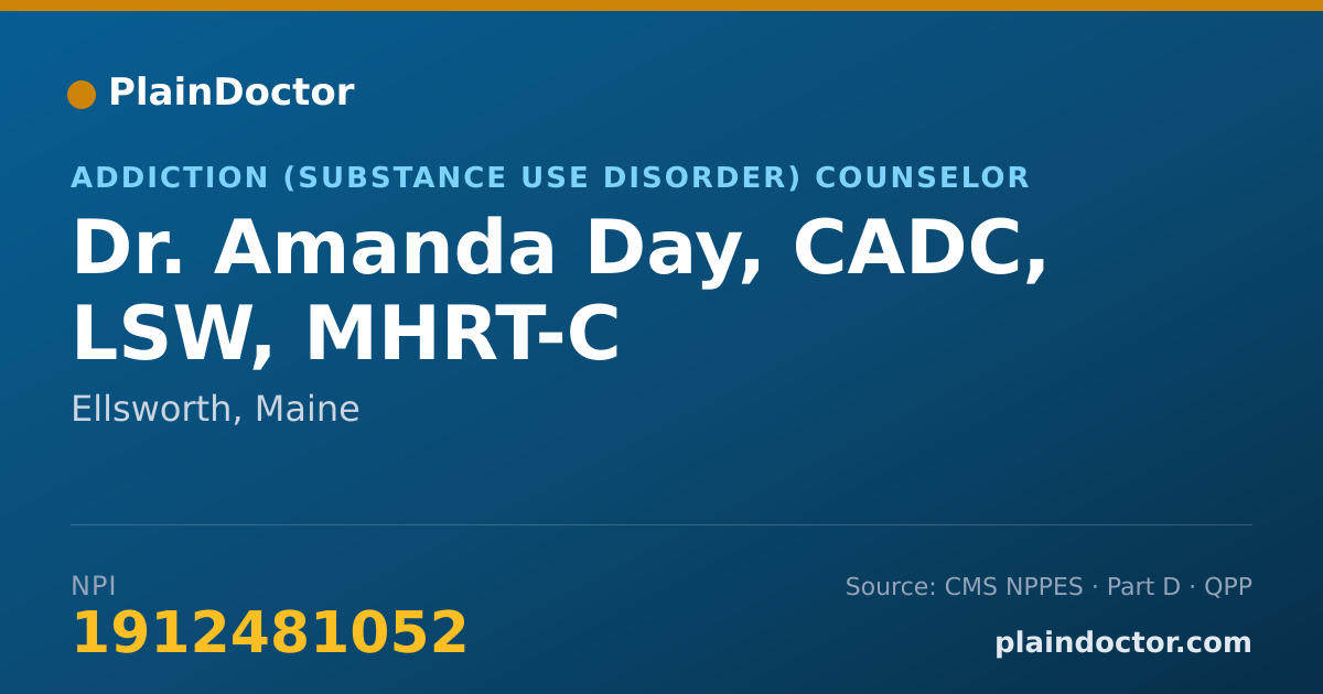 Shareable card for Amanda Day, CADC, LSW, MHRT-C - Addiction (Substance Use Disorder) Counselor, Ellsworth, ME