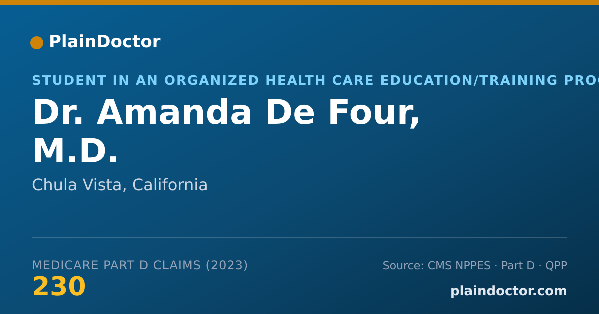Shareable card for Amanda De Four, M.D. - Student in an Organized Health Care Education/Training Program, Chula Vista, CA