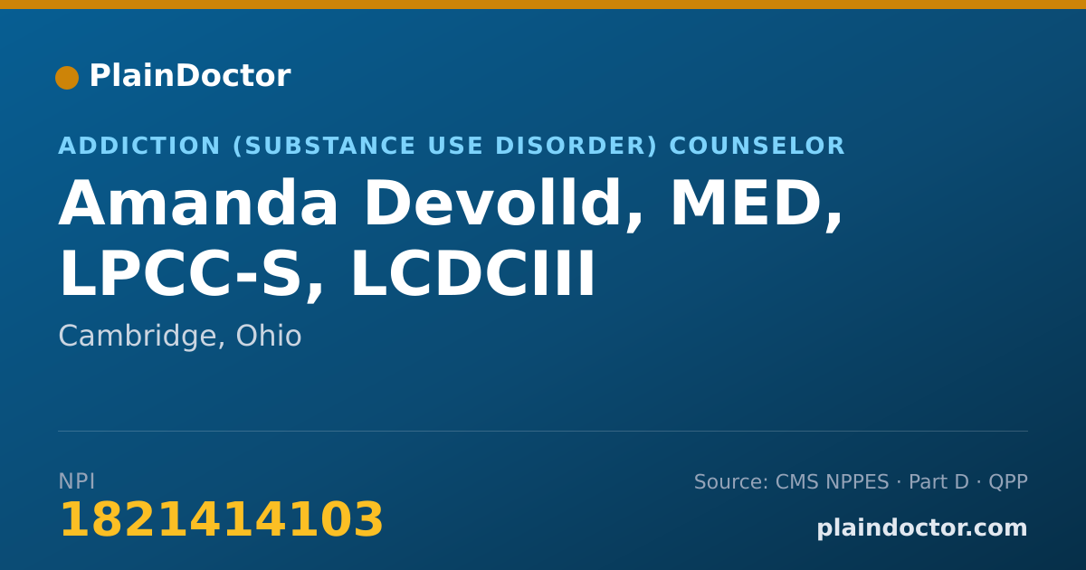 Shareable card for Amanda Devolld, MED, LPCC-S, LCDCIII - Addiction (Substance Use Disorder) Counselor, Cambridge, OH