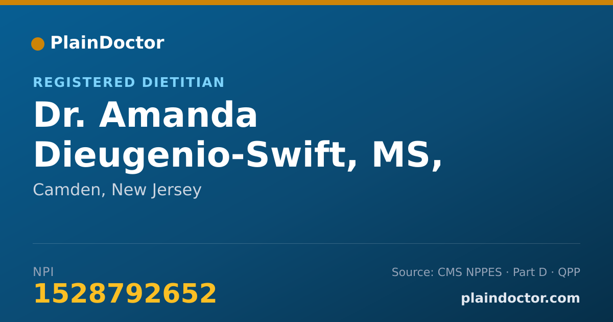 Shareable card for Amanda Dieugenio-Swift, MS, RDN, LDN, CNSC - Registered Dietitian, Camden, NJ