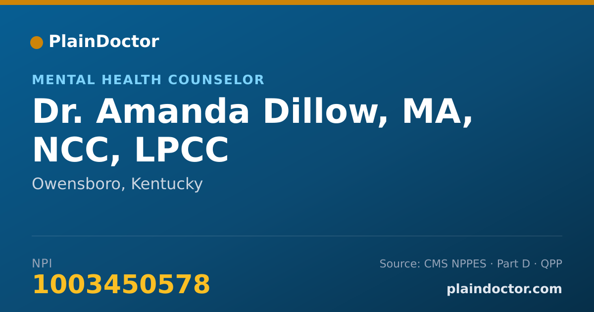 Shareable card for Amanda Dillow, MA, NCC, LPCC - Mental Health Counselor, Owensboro, KY