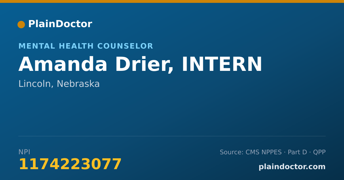 Shareable card for Amanda Drier, INTERN - Mental Health Counselor, Lincoln, NE