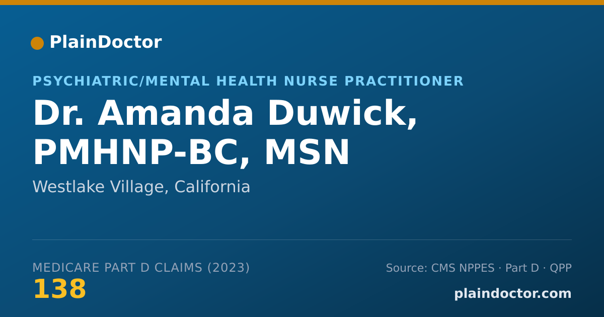 Shareable card for Amanda Duwick, PMHNP-BC, MSN - Psychiatric/Mental Health Nurse Practitioner, Westlake Village, CA