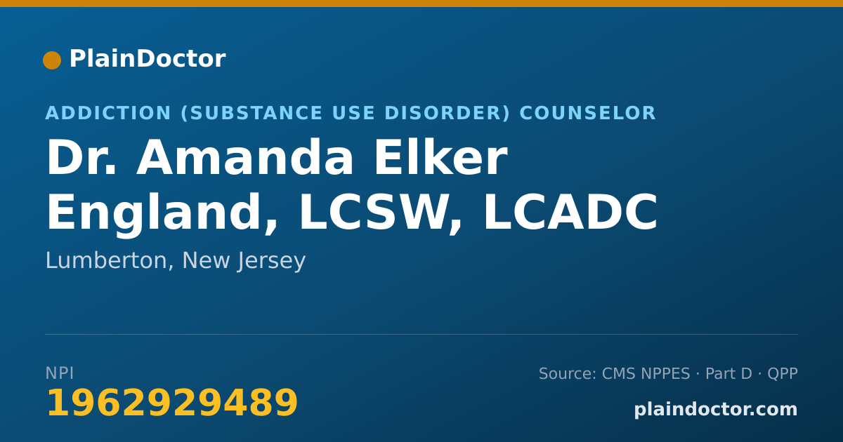 Shareable card for Amanda Elker England, LCSW, LCADC - Addiction (Substance Use Disorder) Counselor, Lumberton, NJ