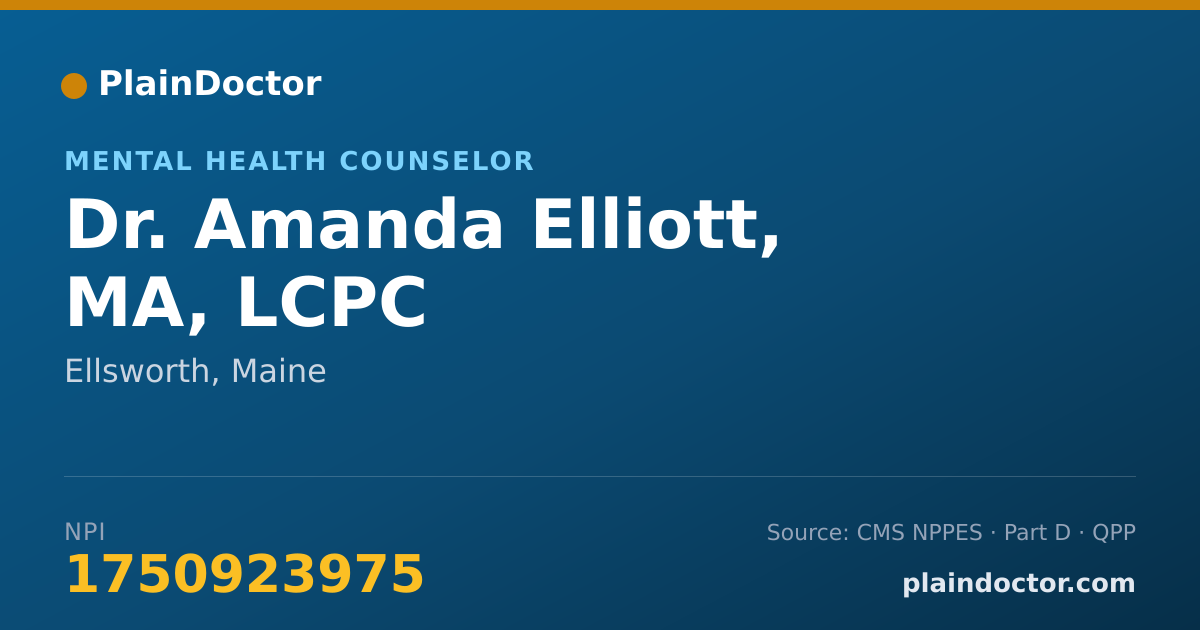 Shareable card for Amanda Elliott, MA, LCPC - Mental Health Counselor, Ellsworth, ME