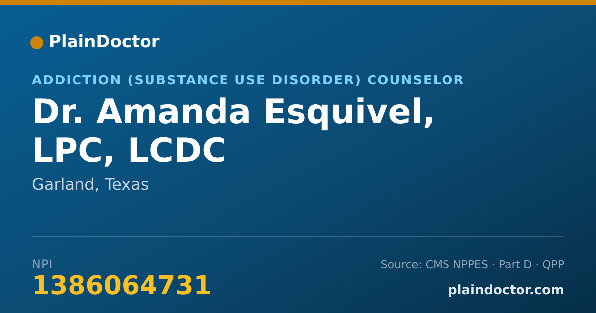 Shareable card for Amanda Esquivel, LPC, LCDC - Addiction (Substance Use Disorder) Counselor, Garland, TX