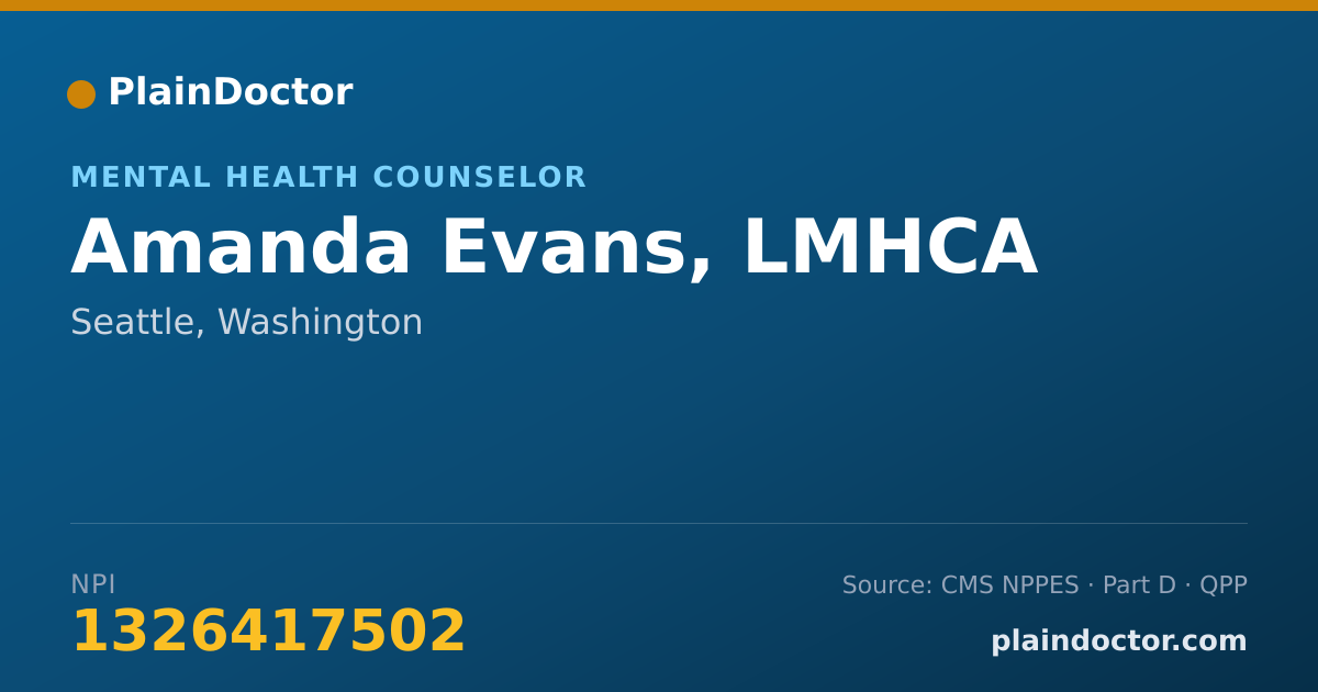 Shareable card for Amanda Evans, LMHCA - Mental Health Counselor, Seattle, WA