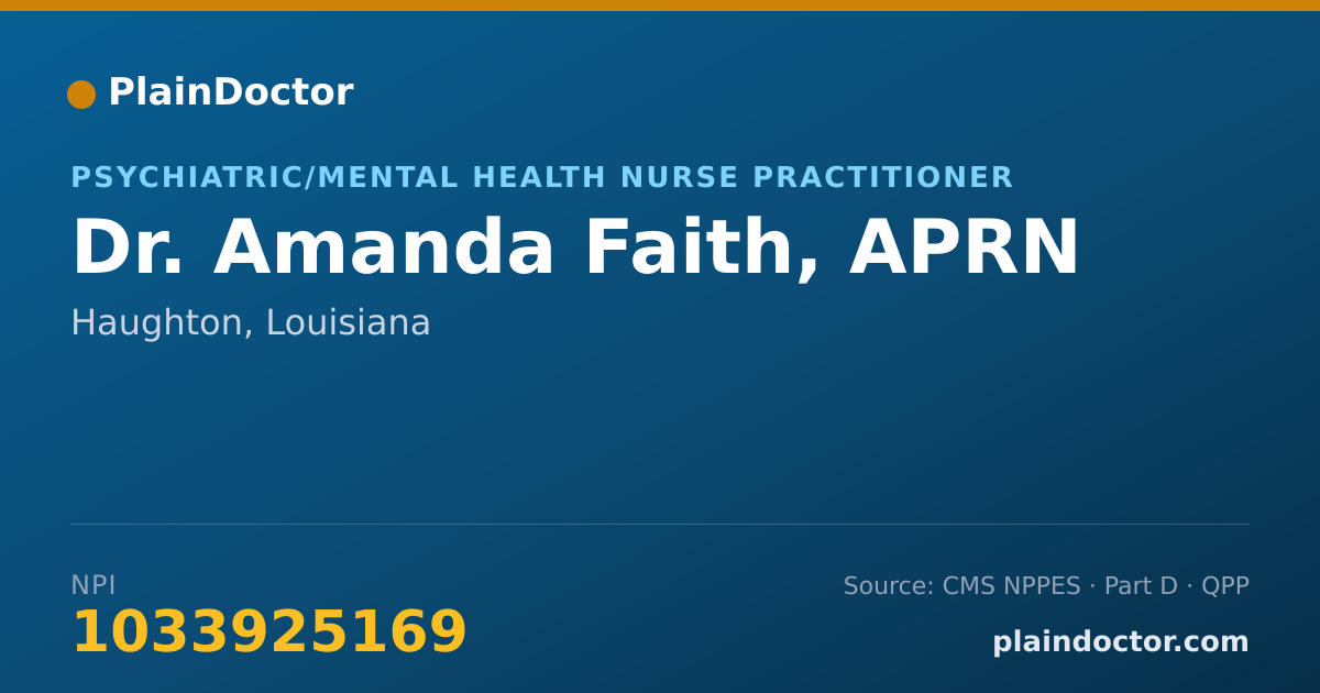 Shareable card for Amanda Faith, APRN - Psychiatric/Mental Health Nurse Practitioner, Haughton, LA