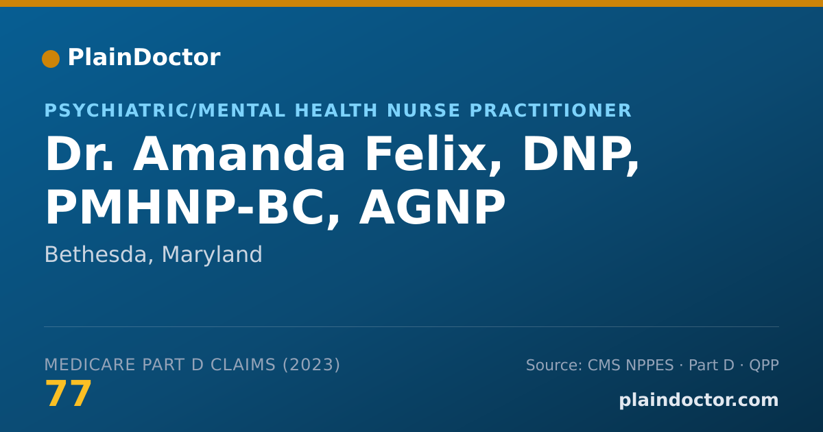 Shareable card for Amanda Felix, DNP, PMHNP-BC, AGNP - Psychiatric/Mental Health Nurse Practitioner, Bethesda, MD