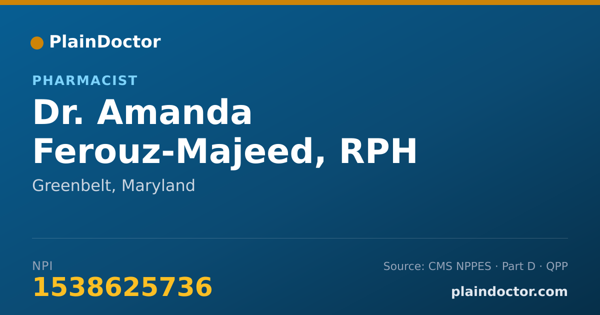 Shareable card for Amanda Ferouz-Majeed, RPH - Pharmacist, Greenbelt, MD