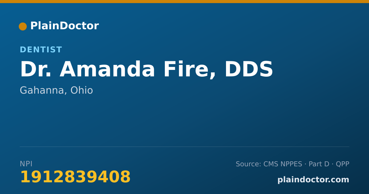 Shareable card for Amanda Fire, DDS - Dentist, Gahanna, OH