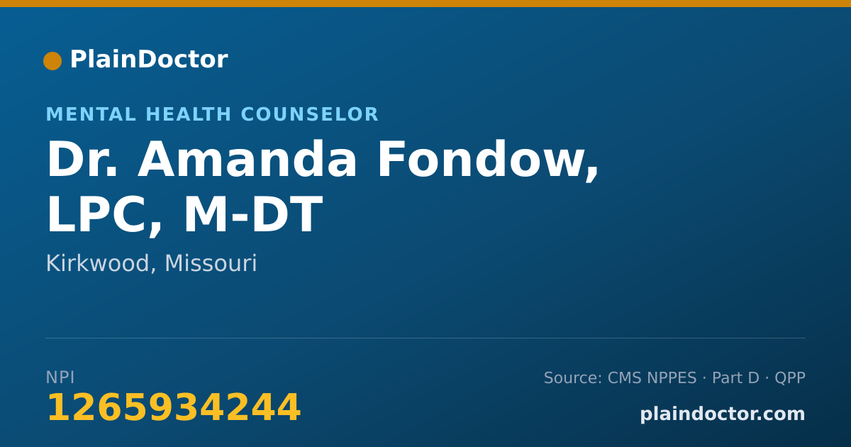 Shareable card for Amanda Fondow, LPC, M-DT - Mental Health Counselor, Kirkwood, MO