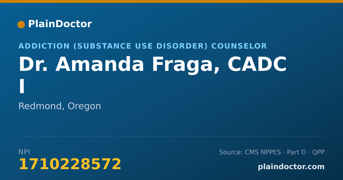 Shareable card for Amanda Fraga, CADC I - Addiction (Substance Use Disorder) Counselor, Redmond, OR