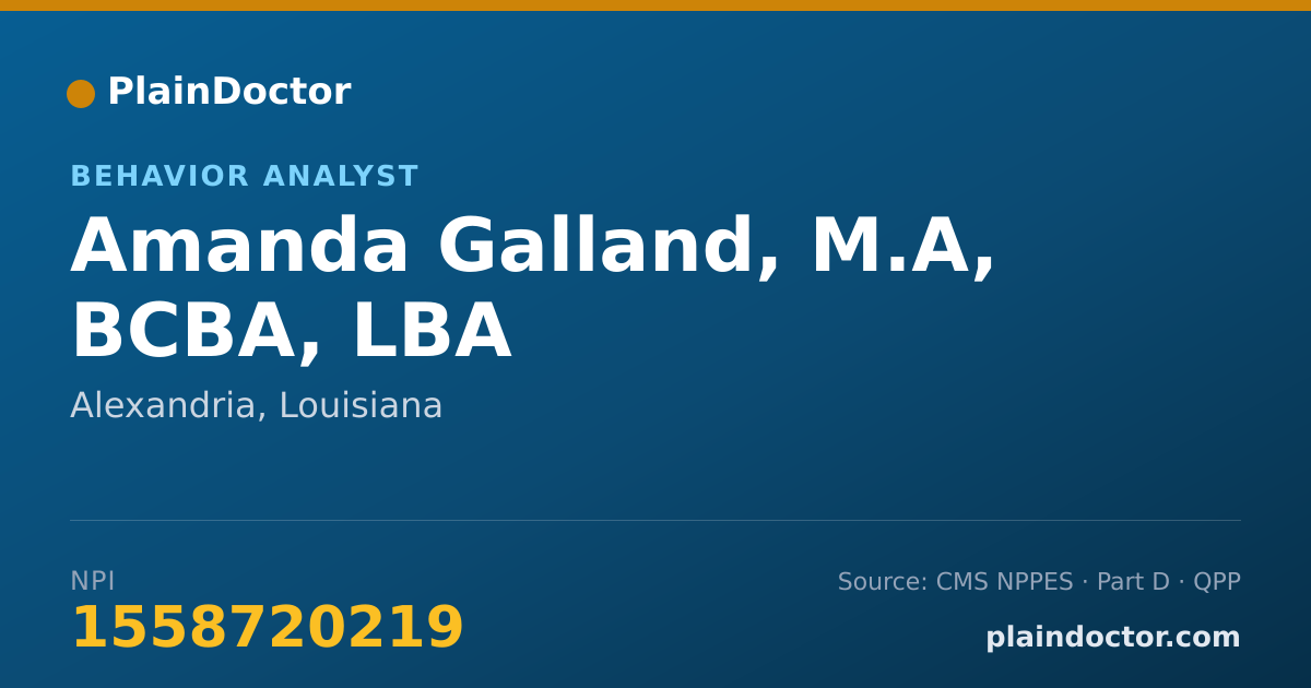 Shareable card for Amanda Galland, M.A, BCBA, LBA - Behavior Analyst, Alexandria, LA