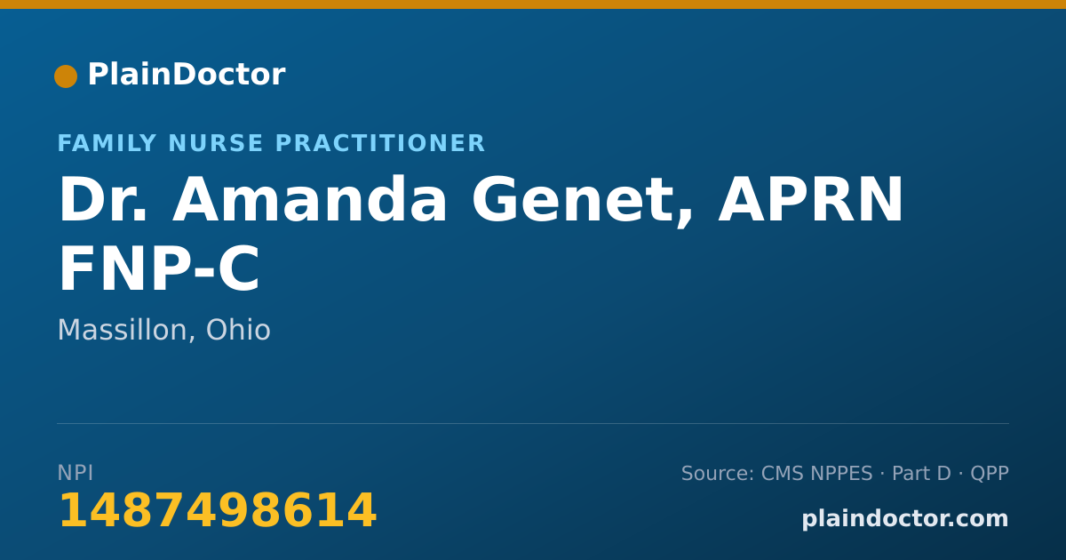 Shareable card for Amanda Genet, APRN FNP-C - Family Nurse Practitioner, Massillon, OH
