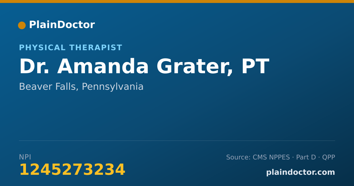 Shareable card for Amanda Grater, PT - Physical Therapist, Beaver Falls, PA