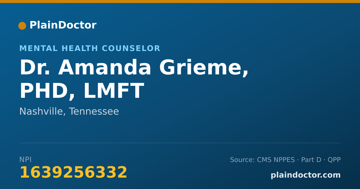 Shareable card for Amanda Grieme, PHD, LMFT - Mental Health Counselor, Nashville, TN