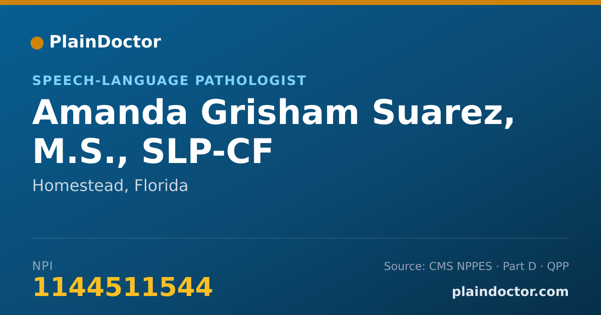 Shareable card for Amanda Grisham Suarez, M.S., SLP-CF - Speech-Language Pathologist, Homestead, FL