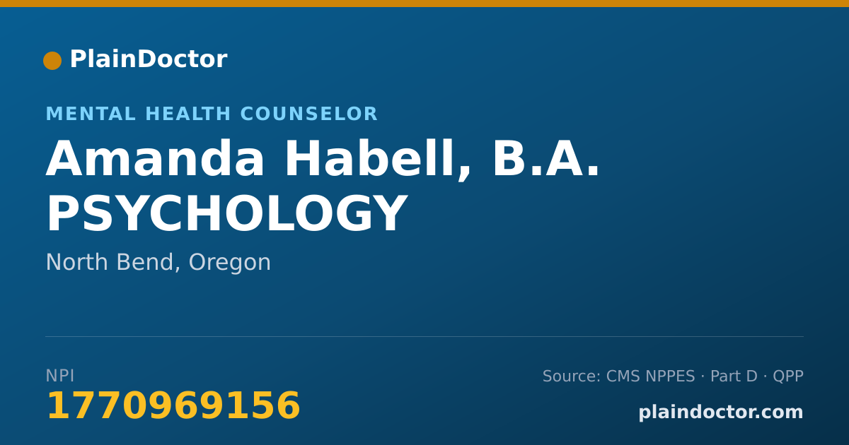 Shareable card for Amanda Habell, B.A. PSYCHOLOGY - Mental Health Counselor, North Bend, OR