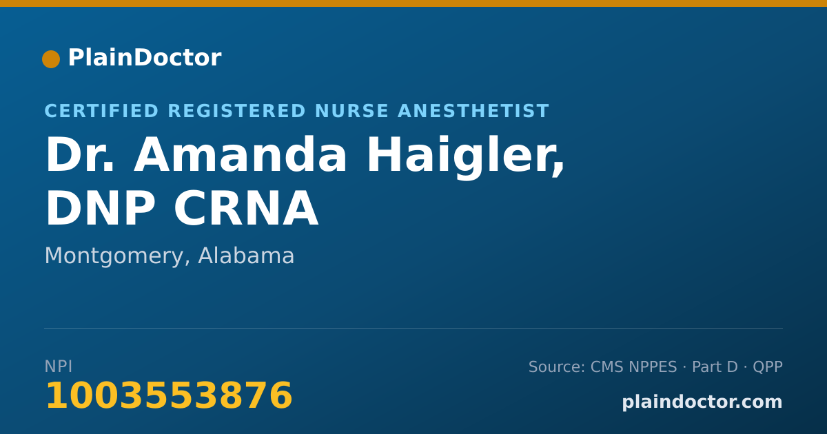 Shareable card for Amanda Haigler, DNP CRNA - Certified Registered Nurse Anesthetist, Montgomery, AL