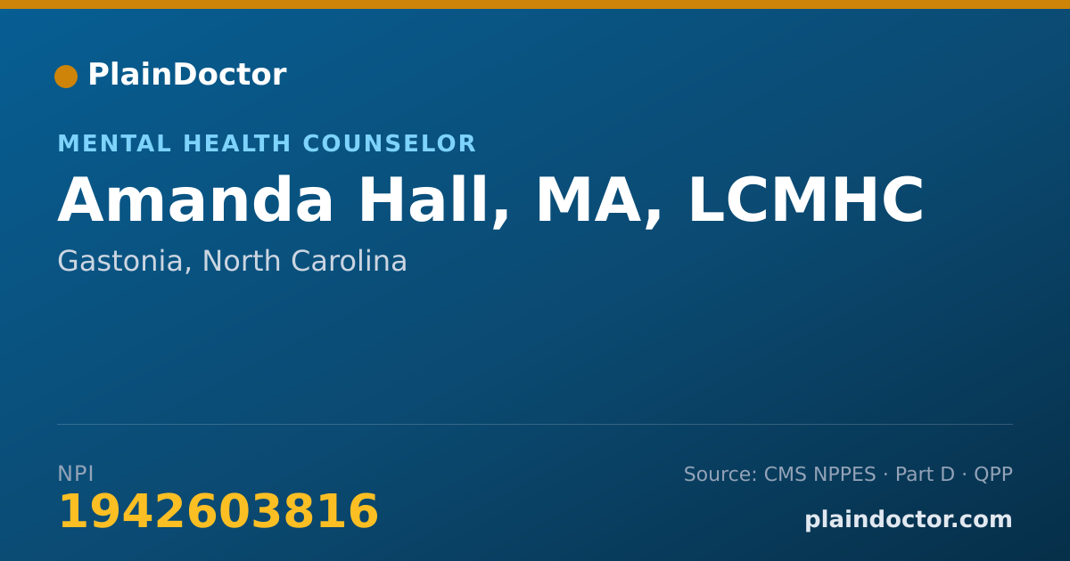 Shareable card for Amanda Hall, MA, LCMHC - Mental Health Counselor, Gastonia, NC