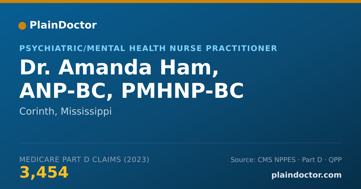 Shareable card for Amanda Ham, ANP-BC, PMHNP-BC - Psychiatric/Mental Health Nurse Practitioner, Corinth, MS