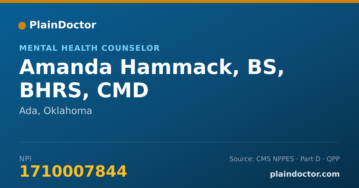 Shareable card for Amanda Hammack, BS, BHRS, CMD - Mental Health Counselor, Ada, OK