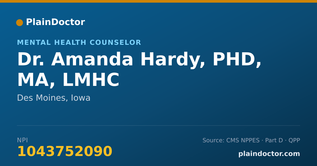 Shareable card for Amanda Hardy, PHD, MA, LMHC - Mental Health Counselor, Des Moines, IA