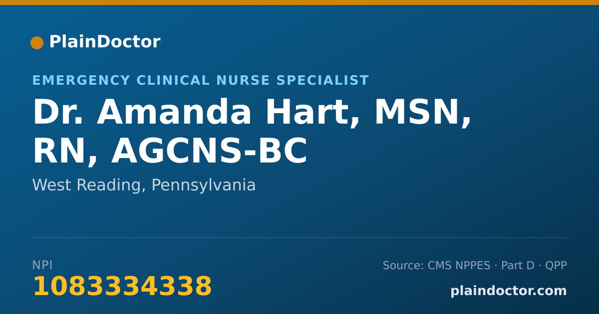 Shareable card for Amanda Hart, MSN, RN, AGCNS-BC - Emergency Clinical Nurse Specialist, West Reading, PA