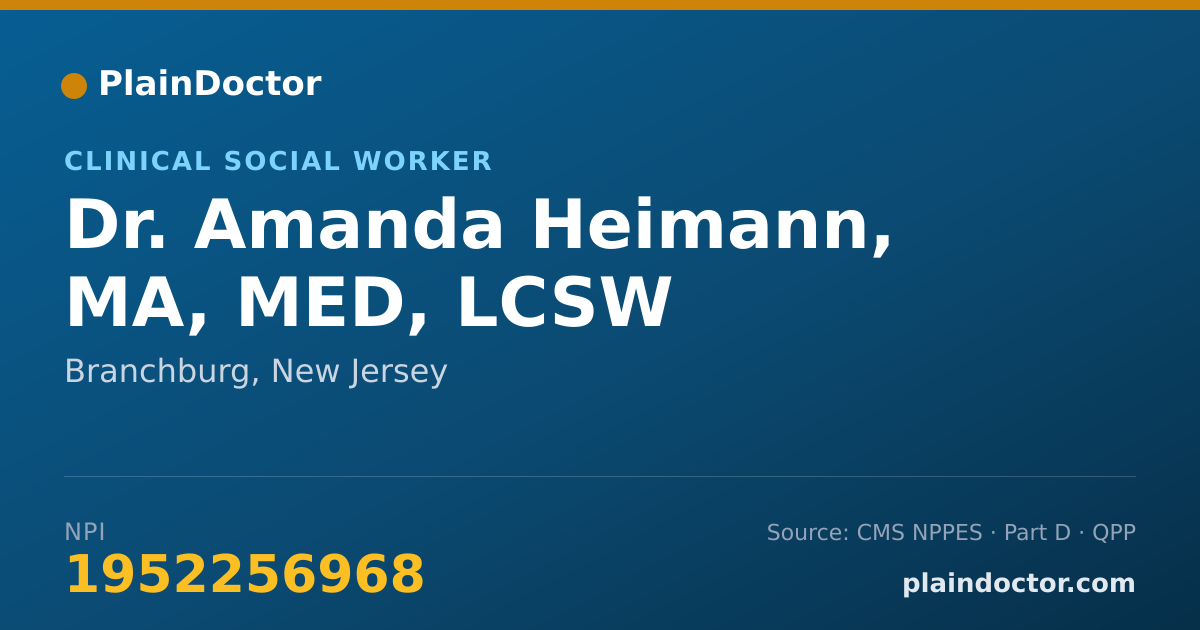 Shareable card for Amanda Heimann, MA, MED, LCSW - Clinical Social Worker, Branchburg, NJ
