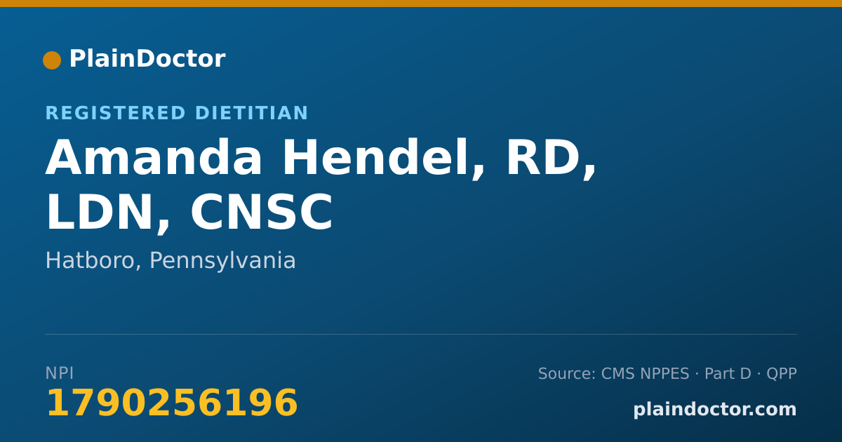 Shareable card for Amanda Hendel, RD, LDN, CNSC - Registered Dietitian, Hatboro, PA
