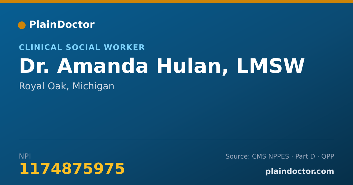 Shareable card for Amanda Hulan, LMSW - Clinical Social Worker, Royal Oak, MI