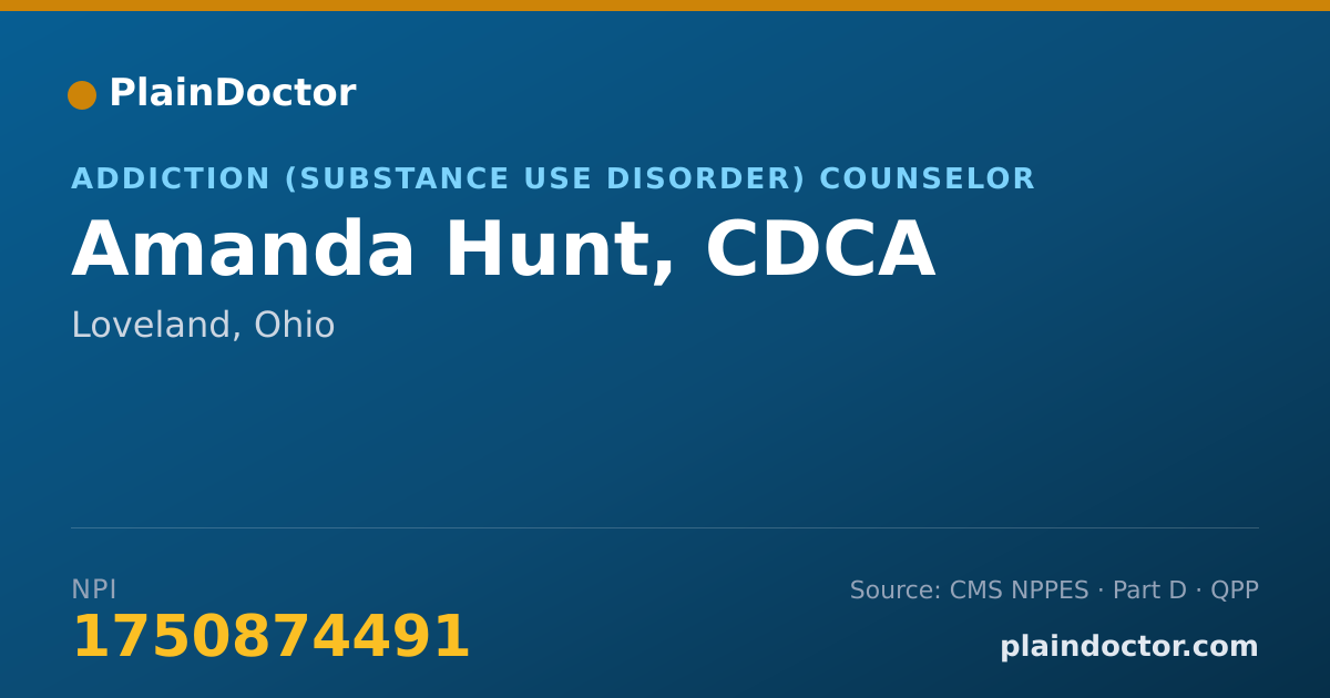 Shareable card for Amanda Hunt, CDCA - Addiction (Substance Use Disorder) Counselor, Loveland, OH