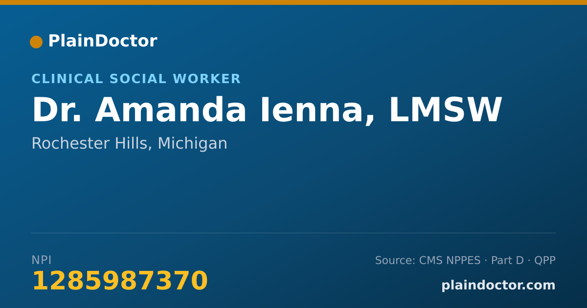 Shareable card for Amanda Ienna, LMSW - Clinical Social Worker, Rochester Hills, MI