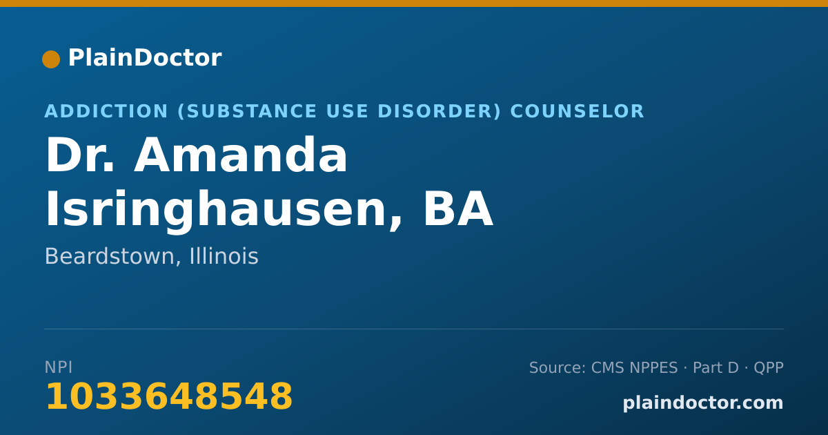 Shareable card for Amanda Isringhausen, BA - Addiction (Substance Use Disorder) Counselor, Beardstown, IL