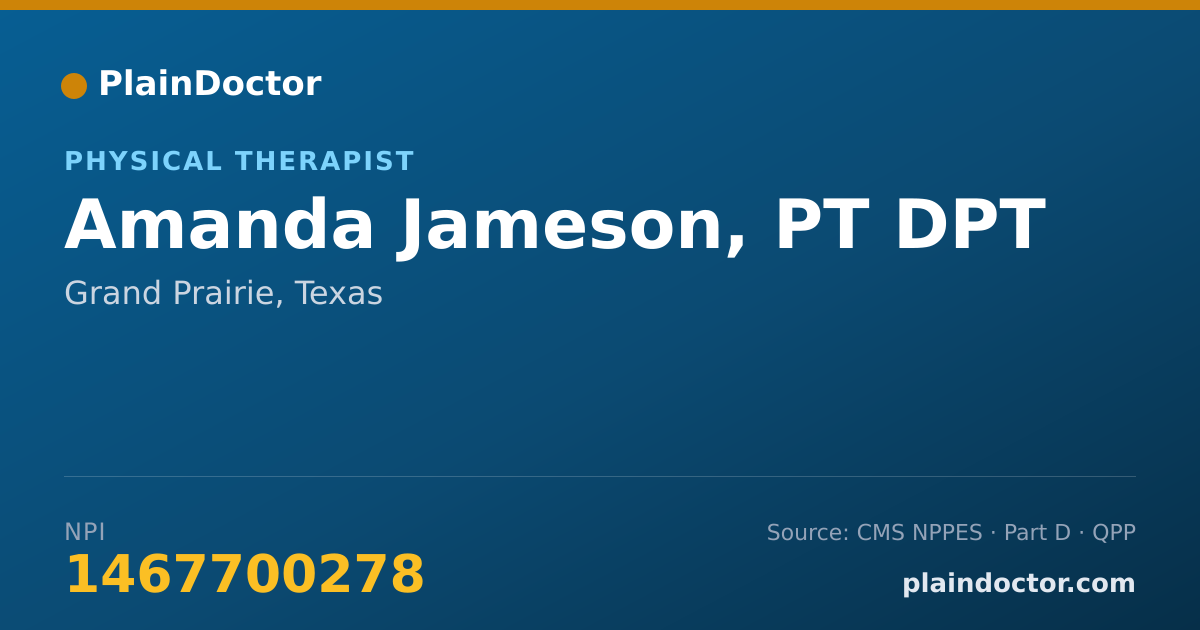 Shareable card for Amanda Jameson, PT DPT - Physical Therapist, Grand Prairie, TX